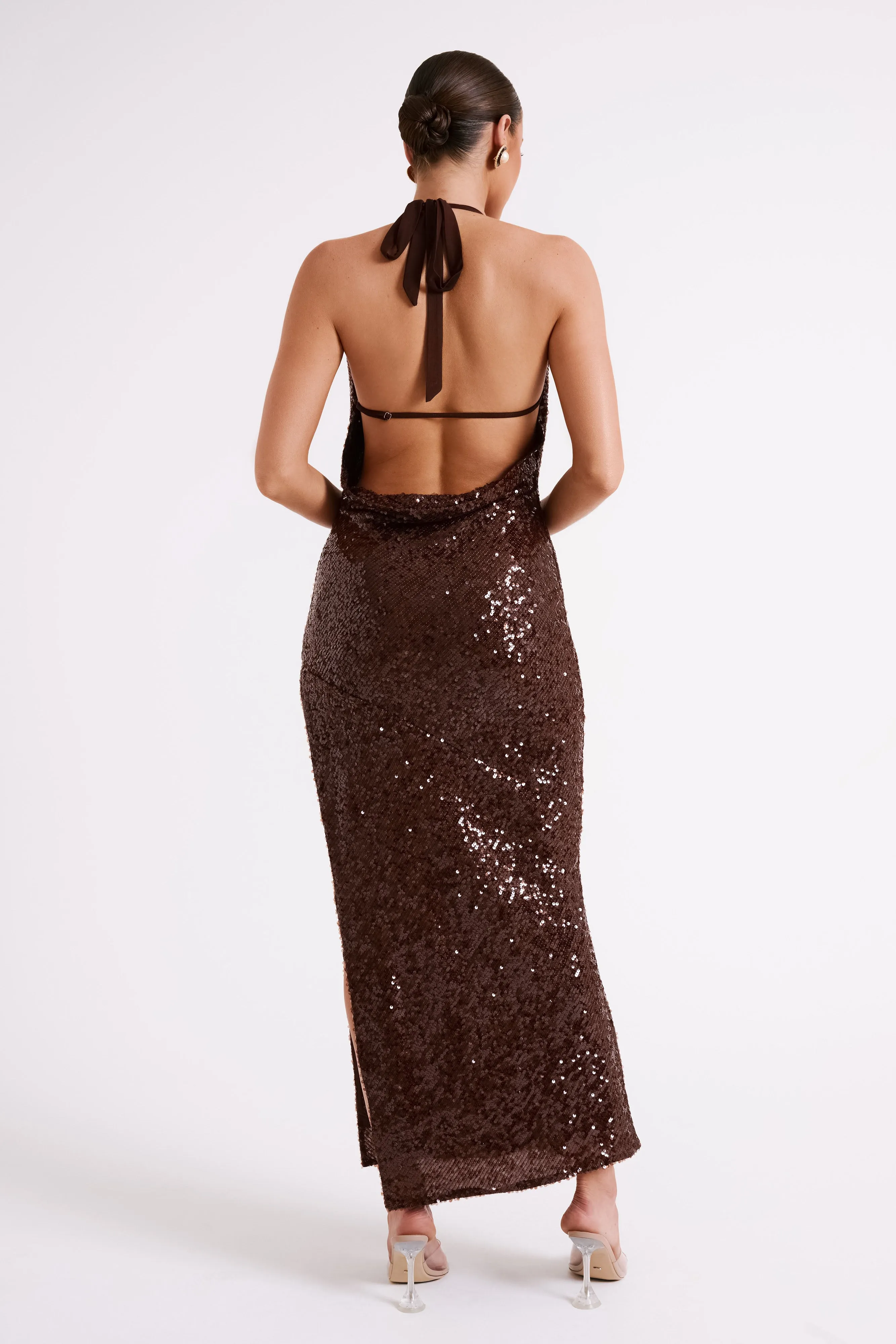 Blakely Halter Sequin Maxi Dress - Dark Chocolate