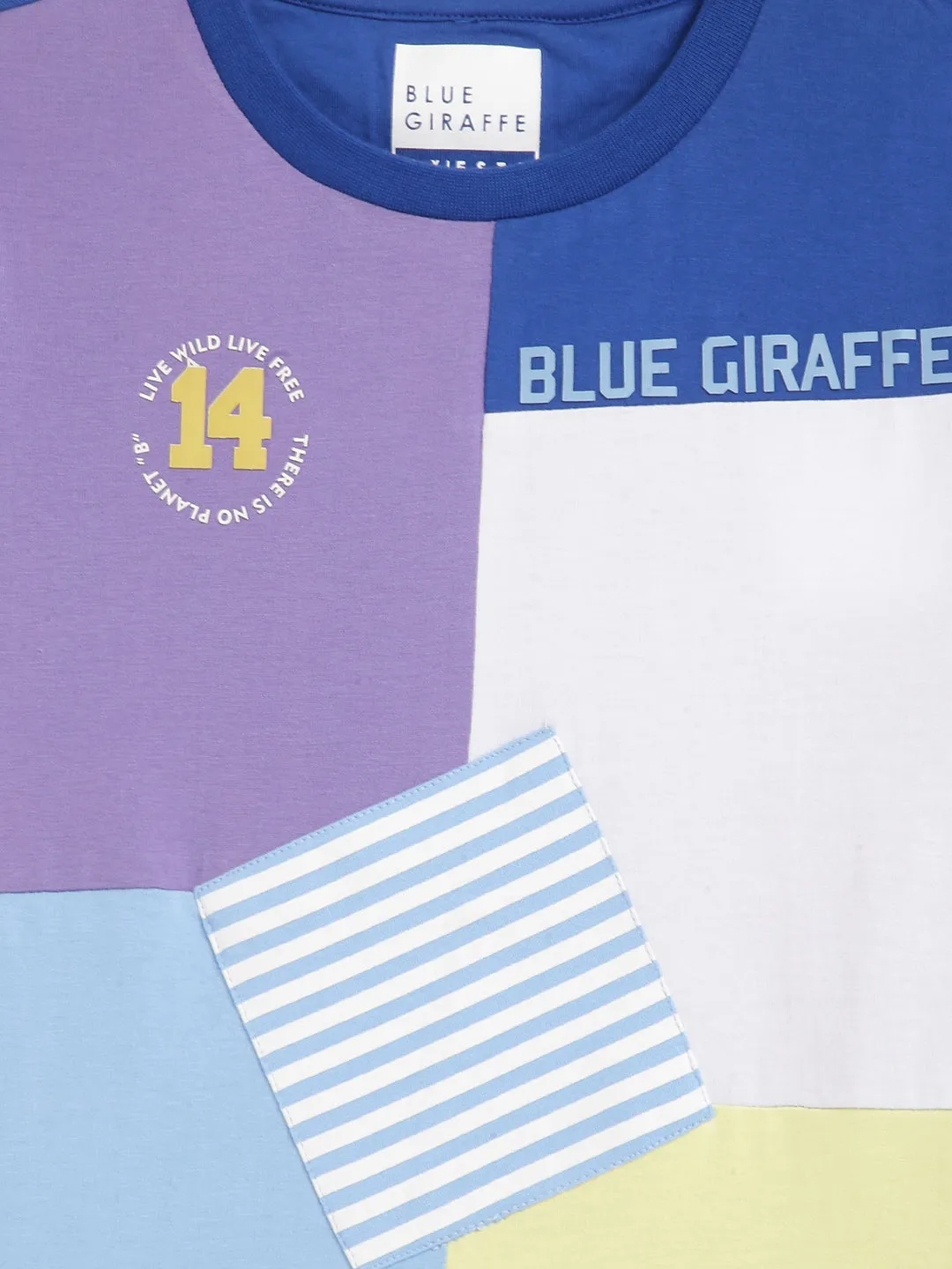 Blue Giraffe Boys Multi Colour blocked Round Neck TShirt