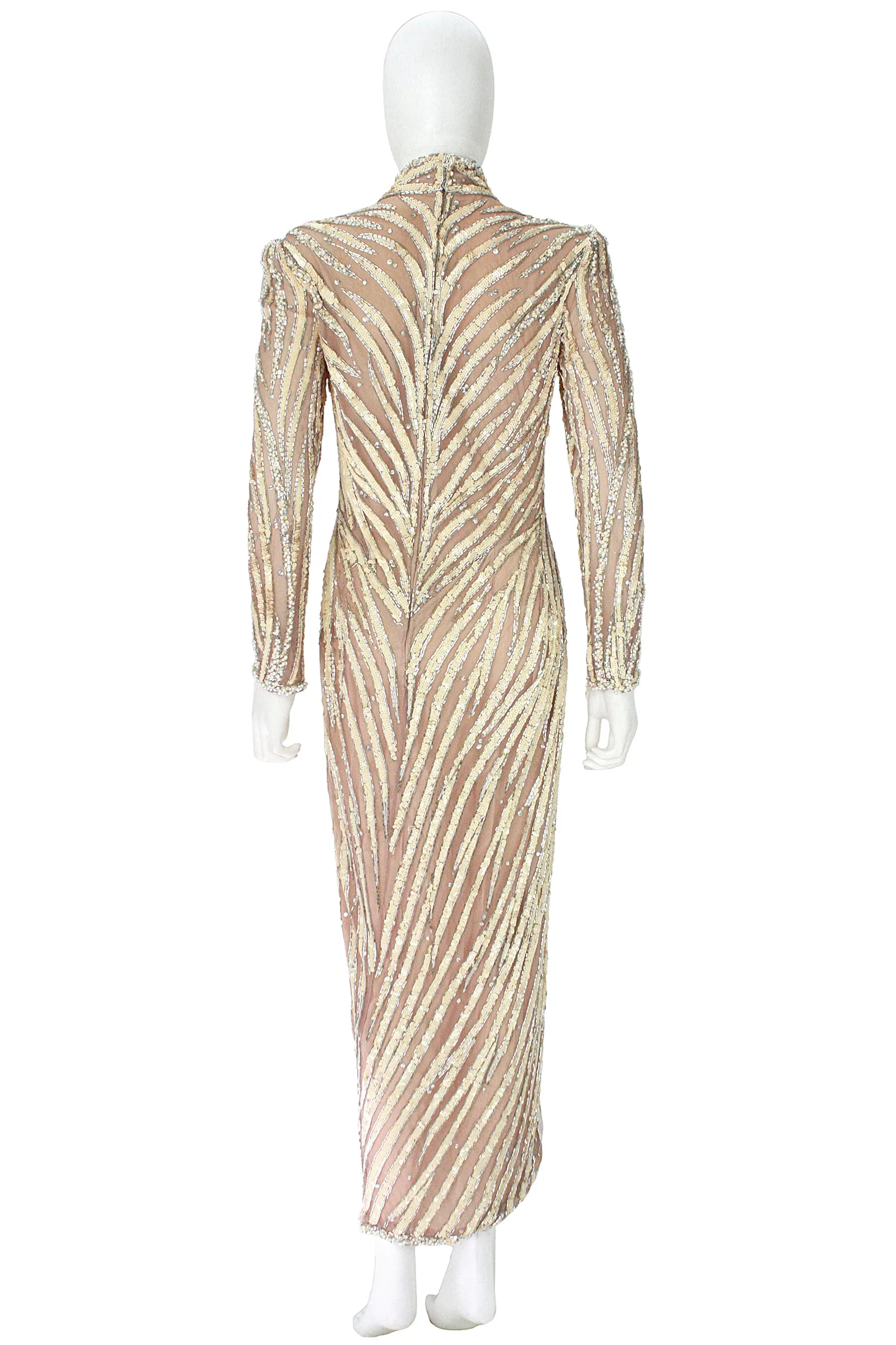 BOB MACKIE Circa 1980s Cream Beaded Gown