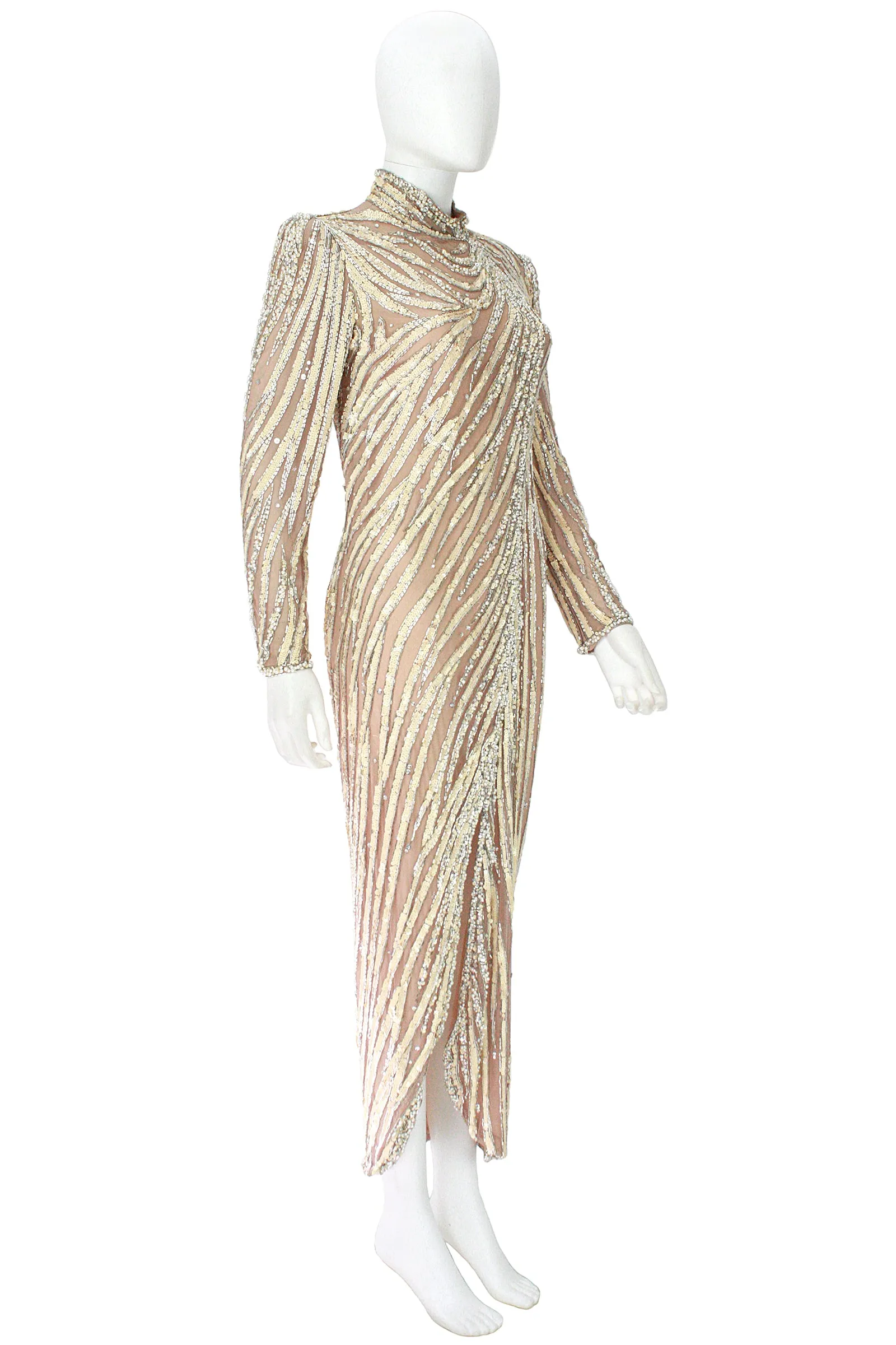 BOB MACKIE Circa 1980s Cream Beaded Gown