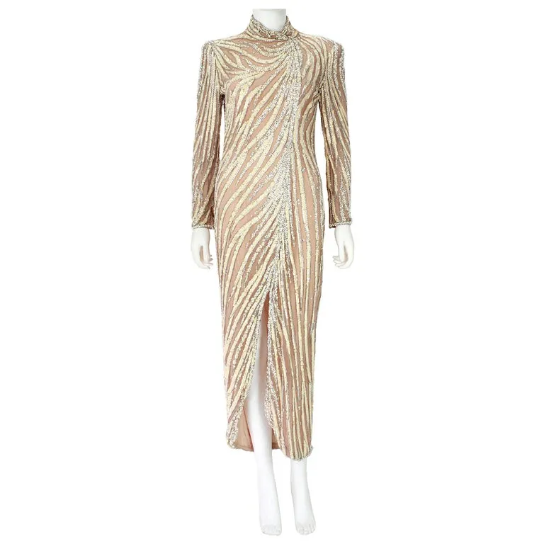 BOB MACKIE Circa 1980s Cream Beaded Gown