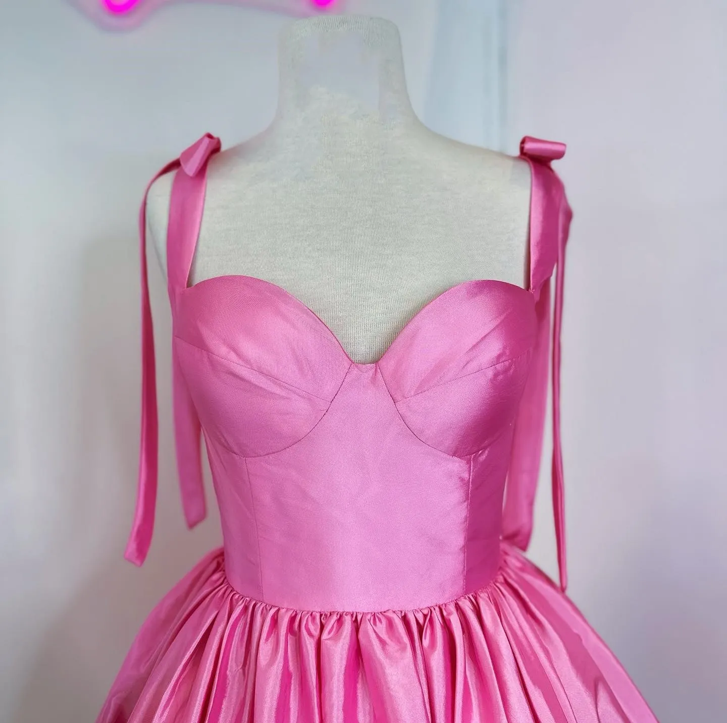 Bow Straps Pink A-line Short Princess Dress