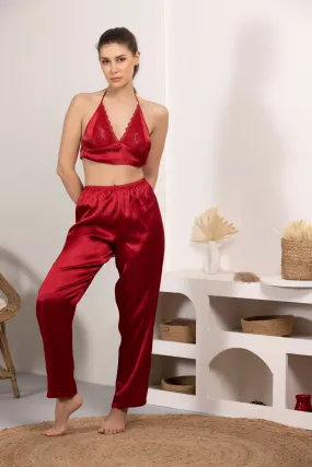 Bralet, pj & Robe in Maroon