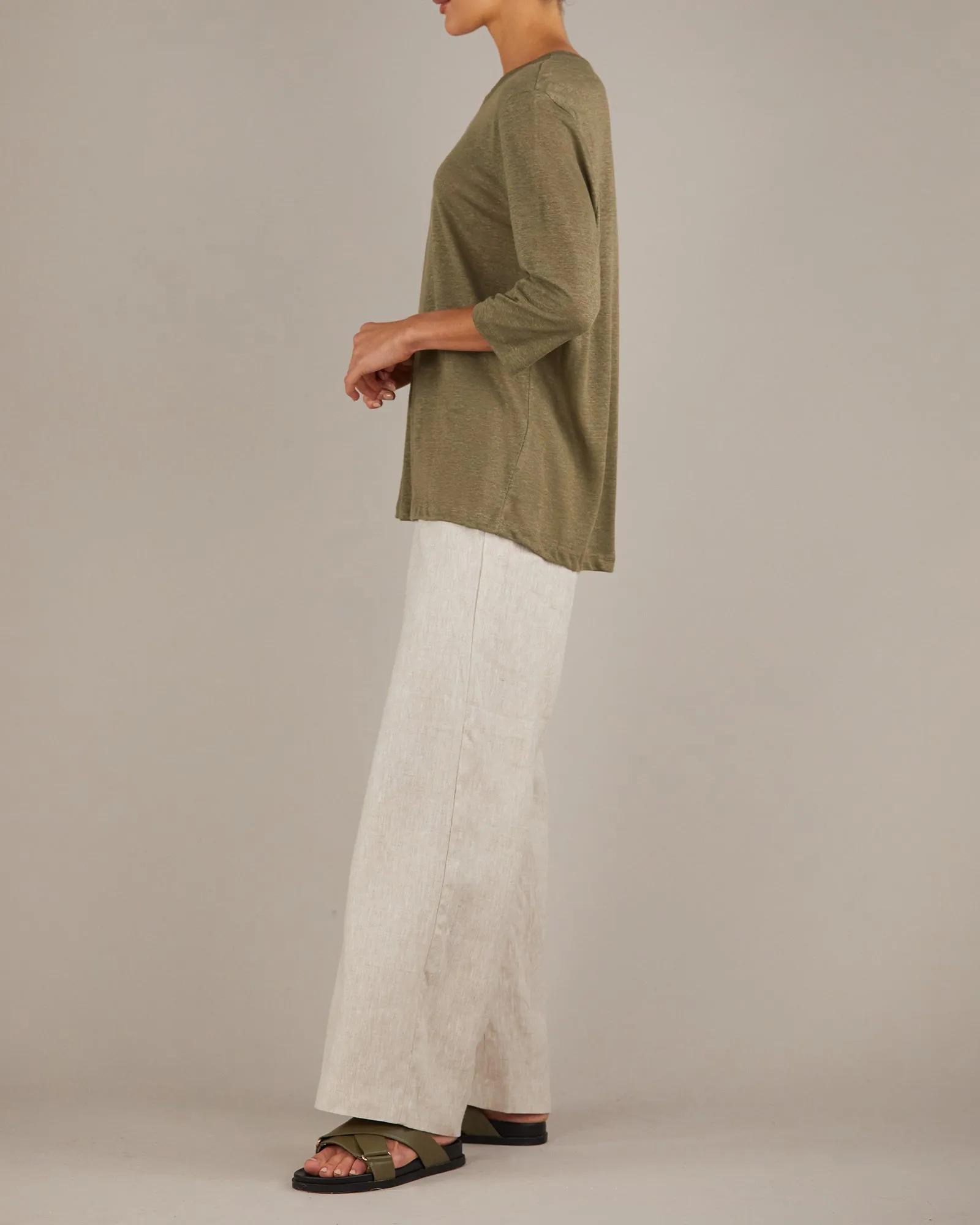 Bronte Linen Jersey Top - Khaki