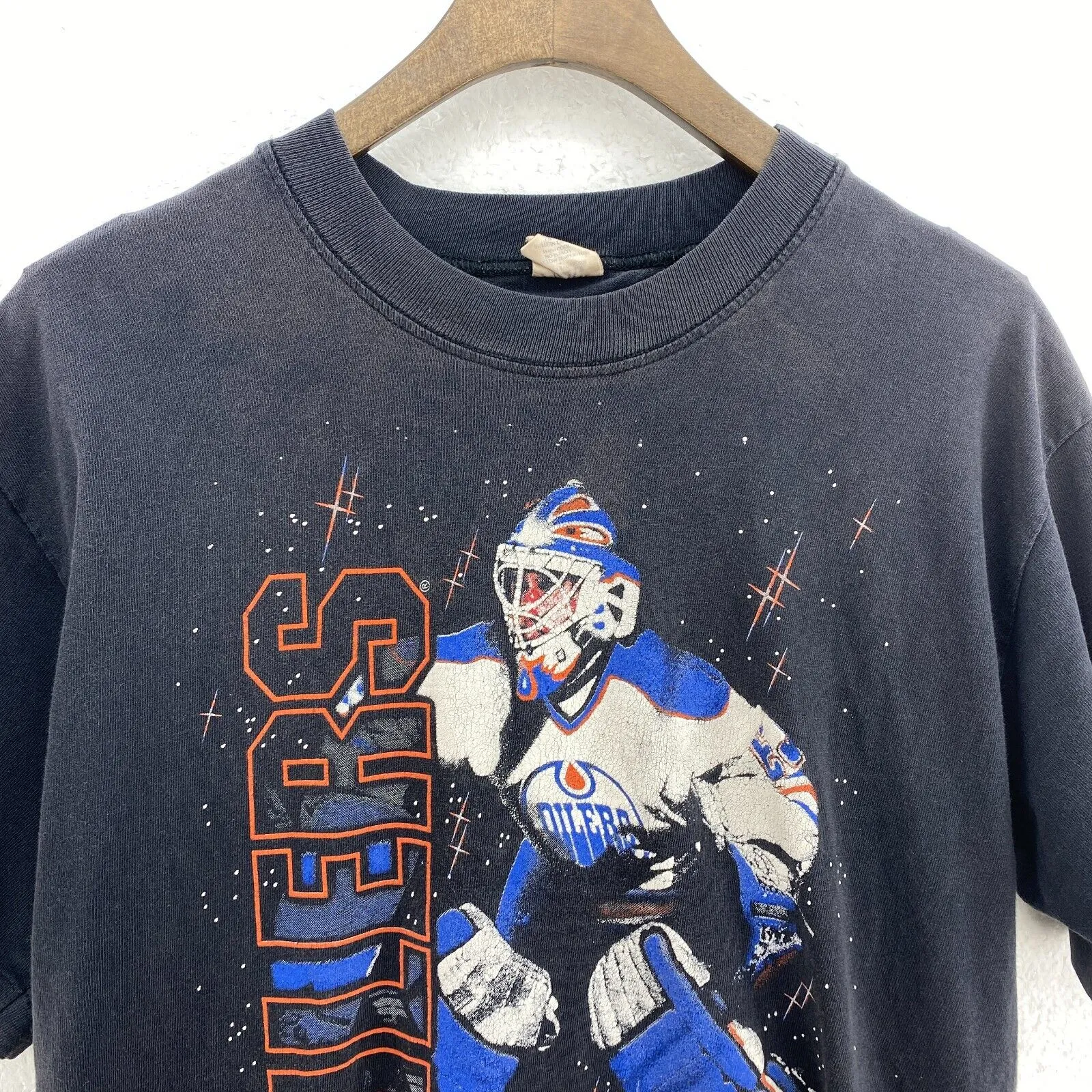 Bulletin Athlethics Edmonton Oilers NHL Vintage Black T-shirt Size S