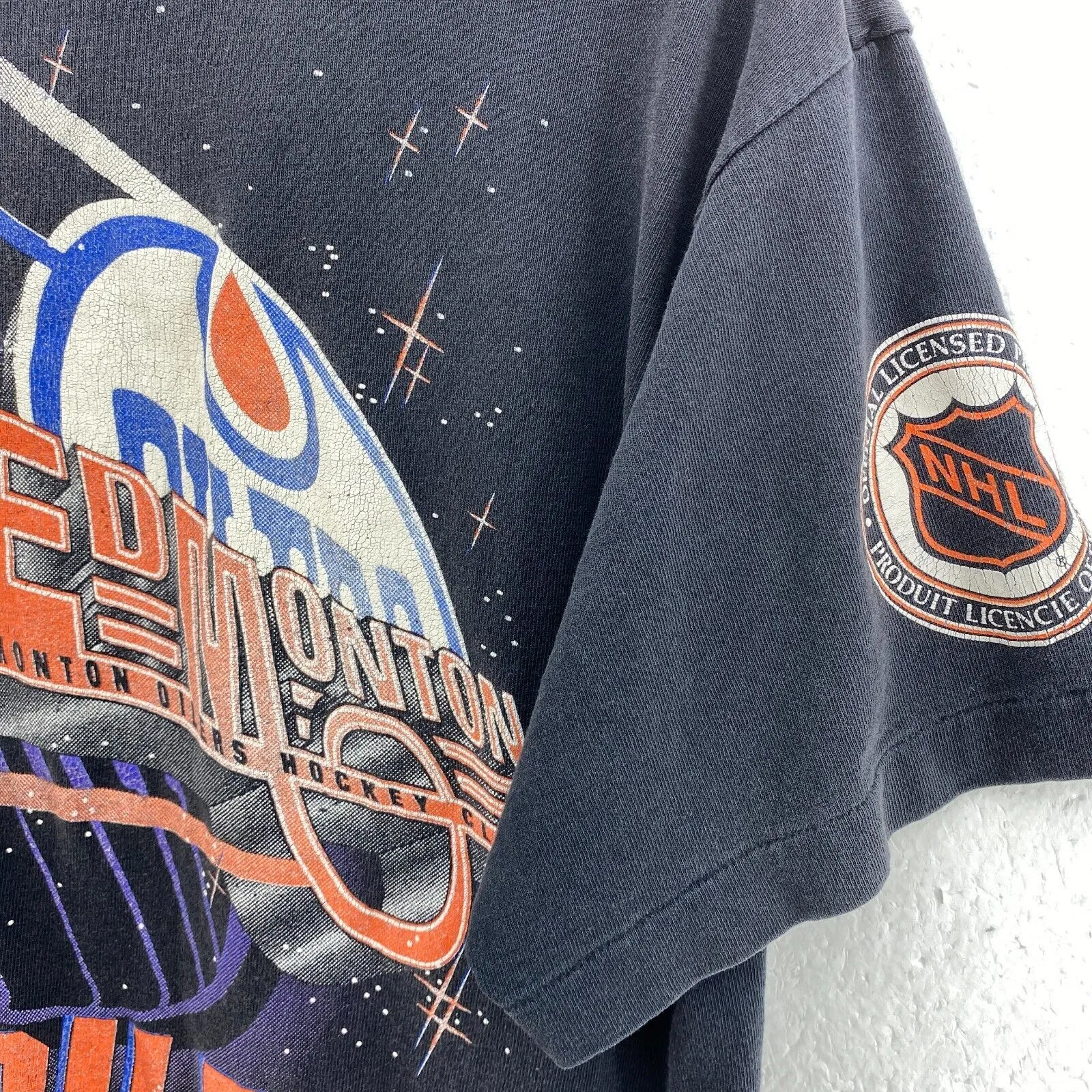 Bulletin Athlethics Edmonton Oilers NHL Vintage Black T-shirt Size S