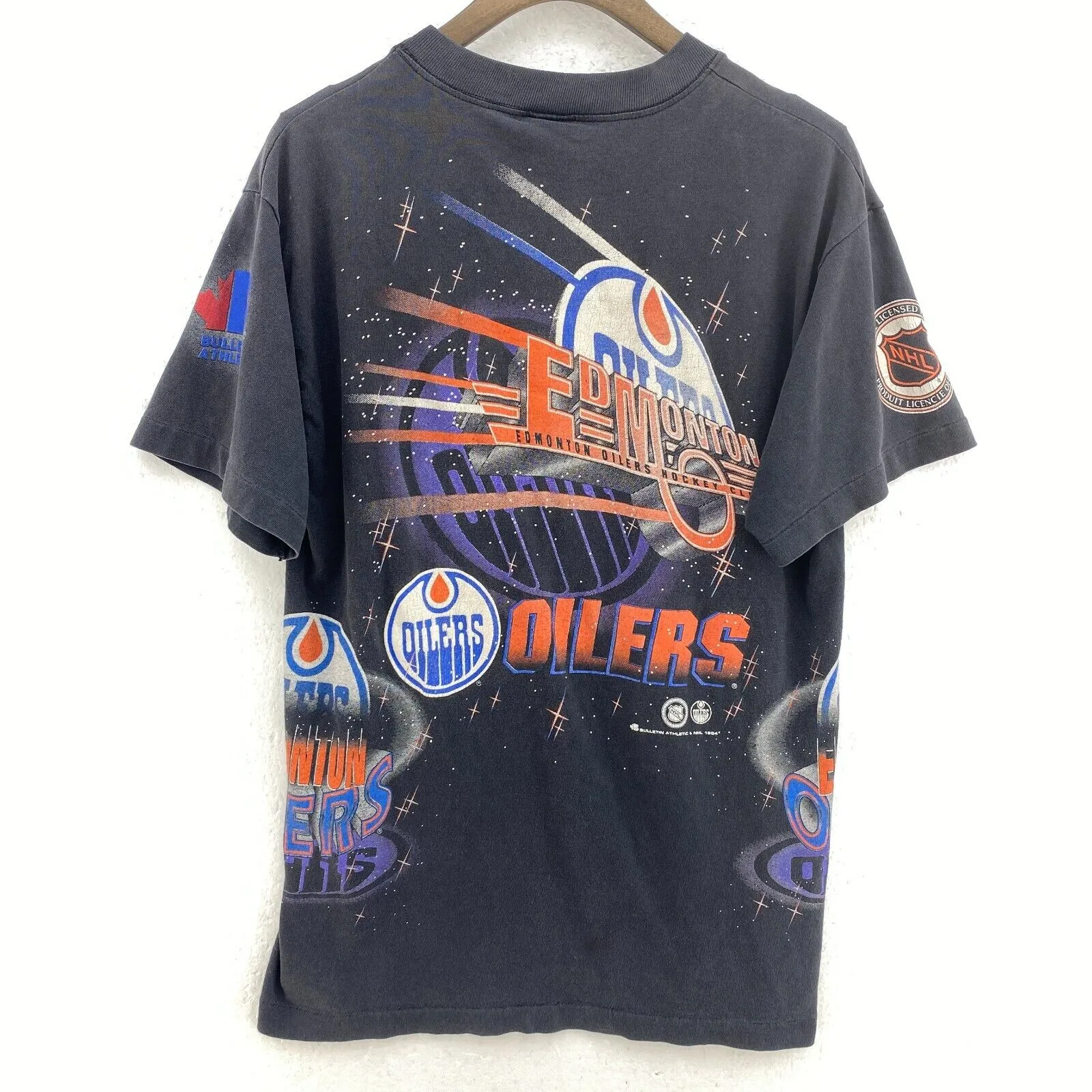 Bulletin Athlethics Edmonton Oilers NHL Vintage Black T-shirt Size S