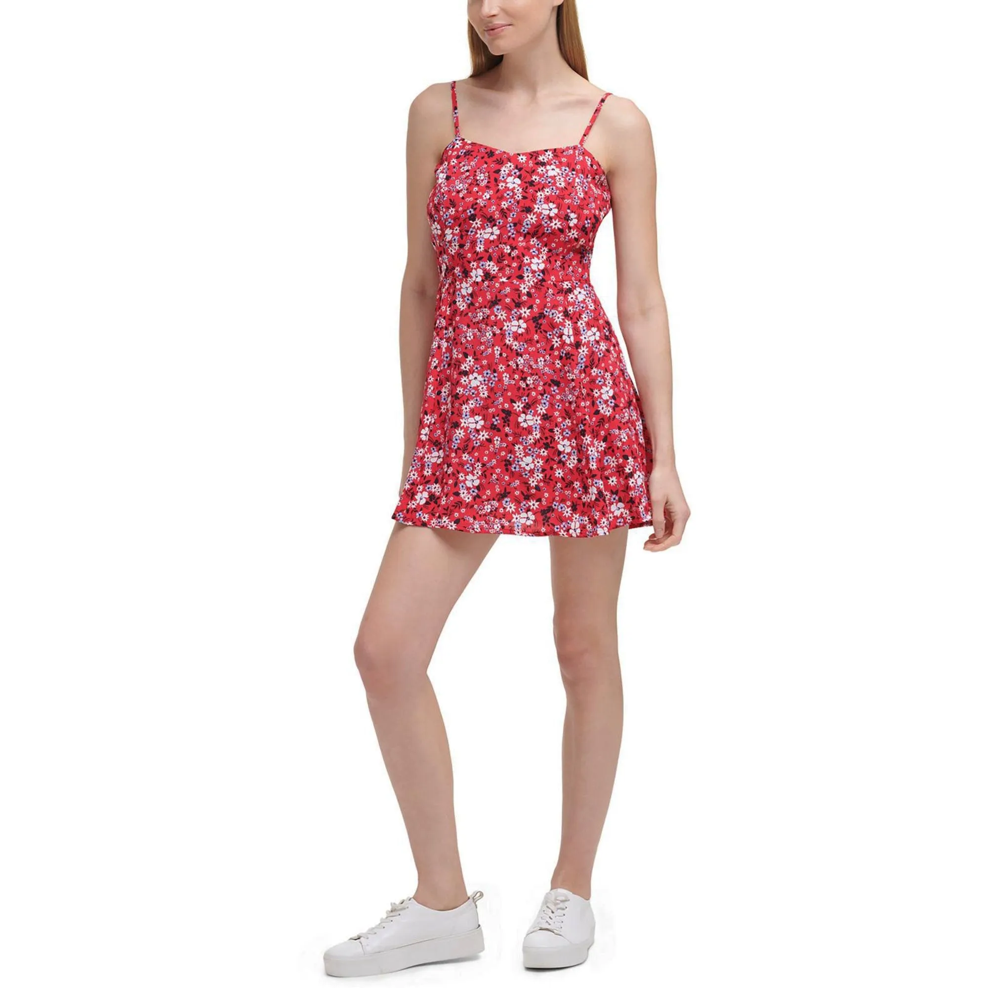 Calvin Klein Jeans Women's Floral Print Adjustable Strap Skater Mini Dress