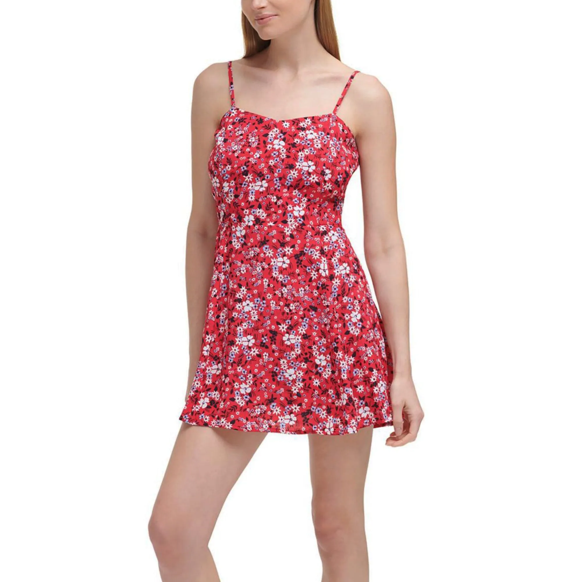 Calvin Klein Jeans Women's Floral Print Adjustable Strap Skater Mini Dress