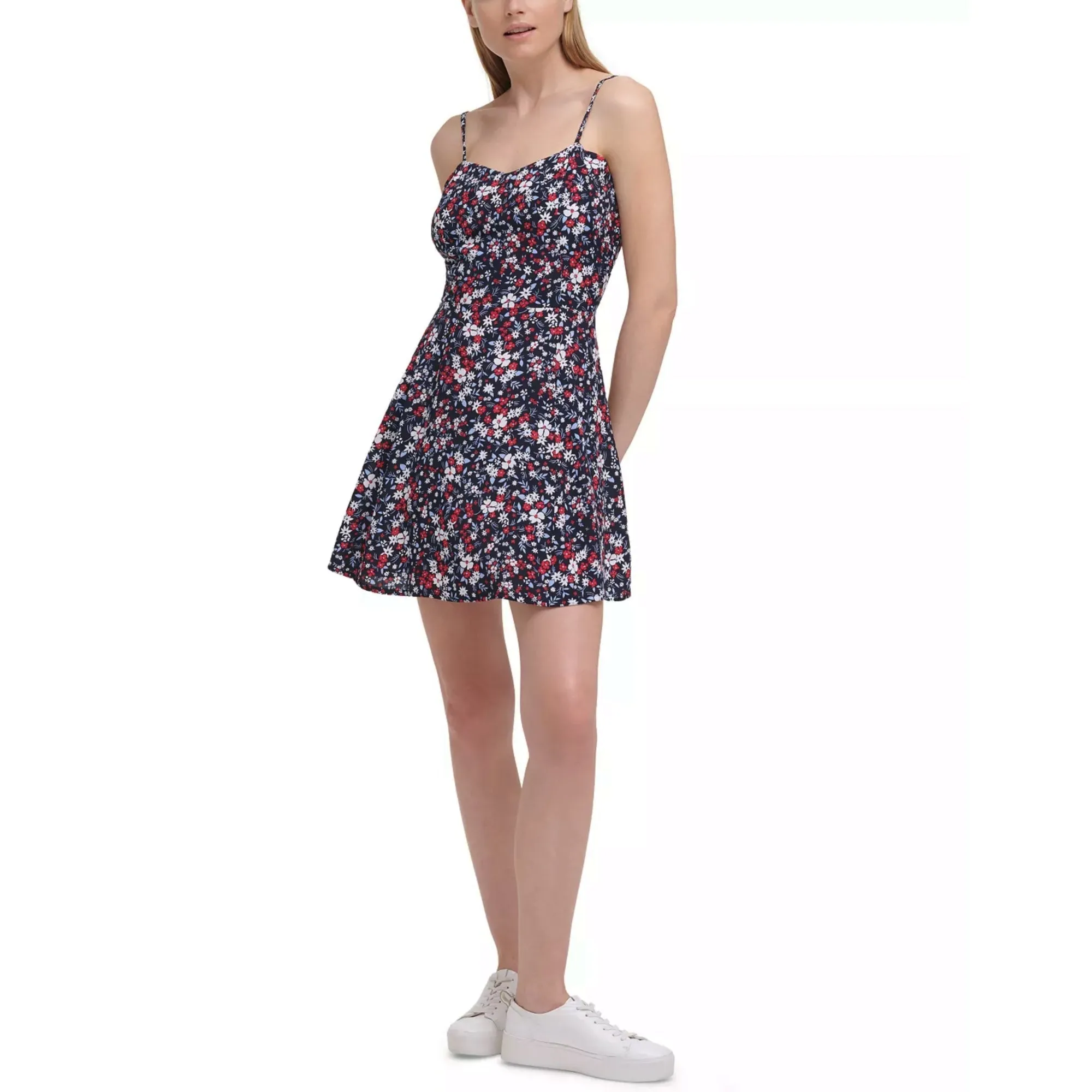 Calvin Klein Jeans Women's Floral Print Adjustable Strap Skater Mini Dress