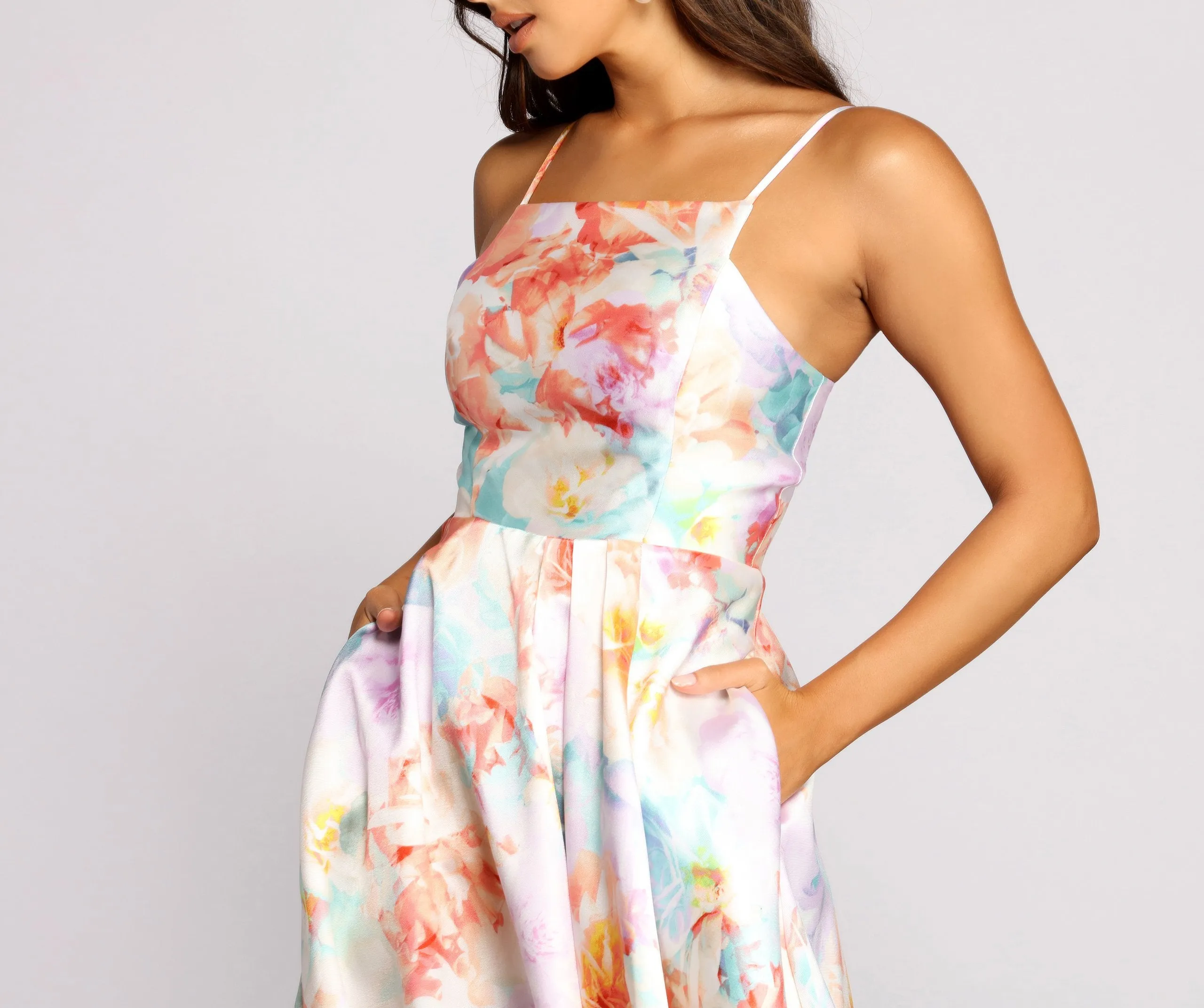 Cami Formal Floral Charming Satin A-Line Dress