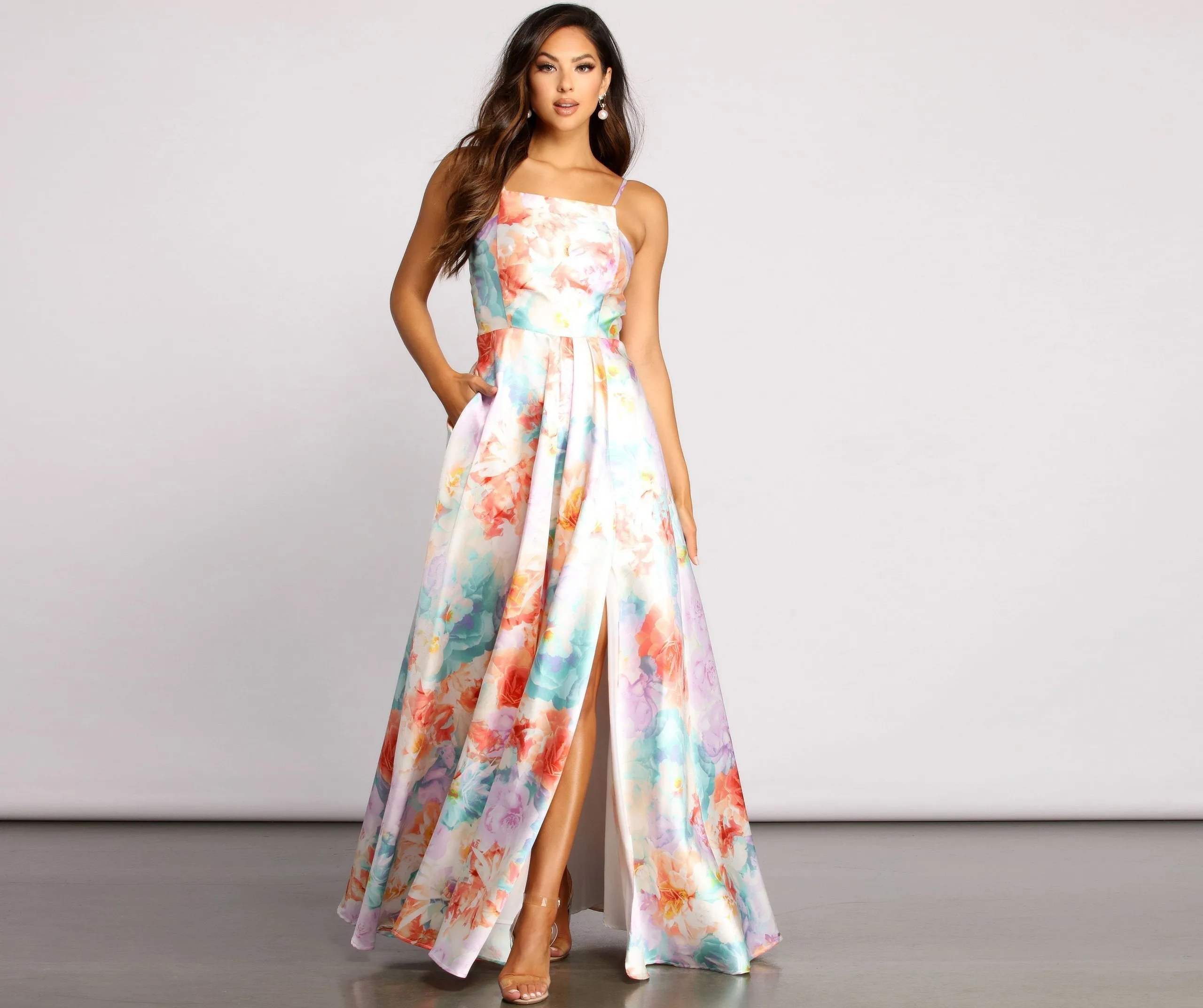 Cami Formal Floral Charming Satin A-Line Dress