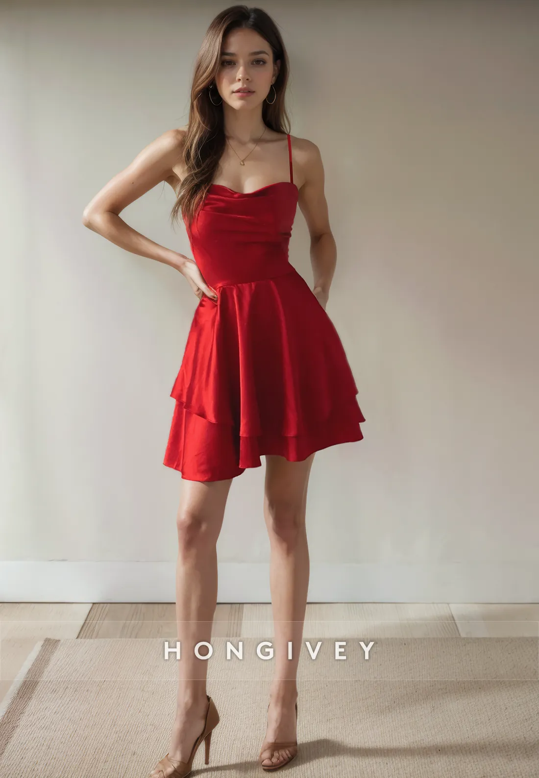 Casual Satin A-Line Spaghetti Straps Short Party Homecoming Dress