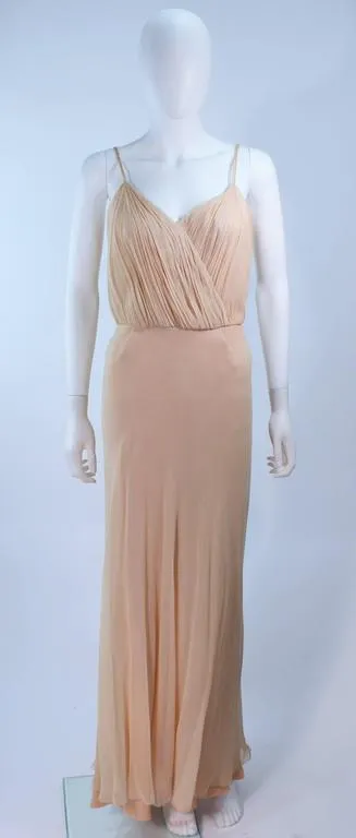 CEIL CHAPMAN Nude Chiffon Draped Gown Size 2-4