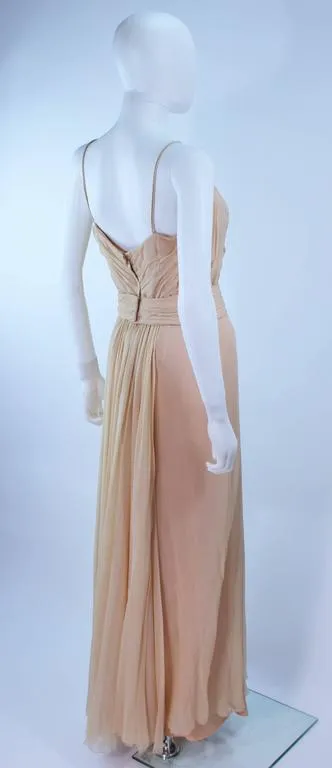 CEIL CHAPMAN Nude Chiffon Draped Gown Size 2-4