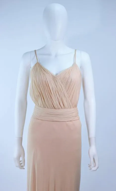 CEIL CHAPMAN Nude Chiffon Draped Gown Size 2-4