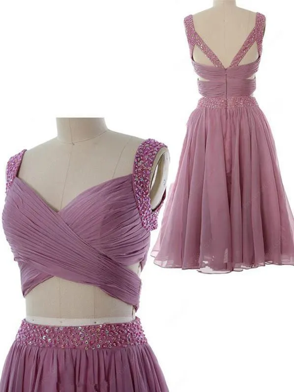 Charming Chiffon V-neck Neckline A-line Homecoming Dresses With Sequins HD011