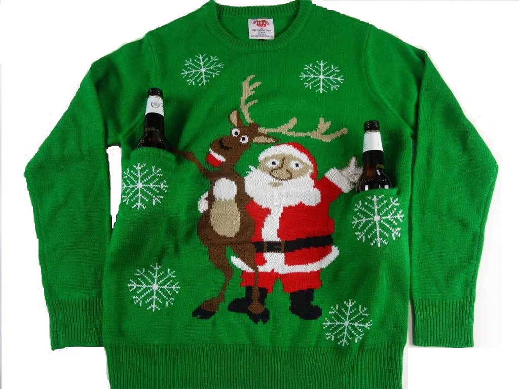 Cheers Santa Reindeer Beer Holder Christmas Sweater