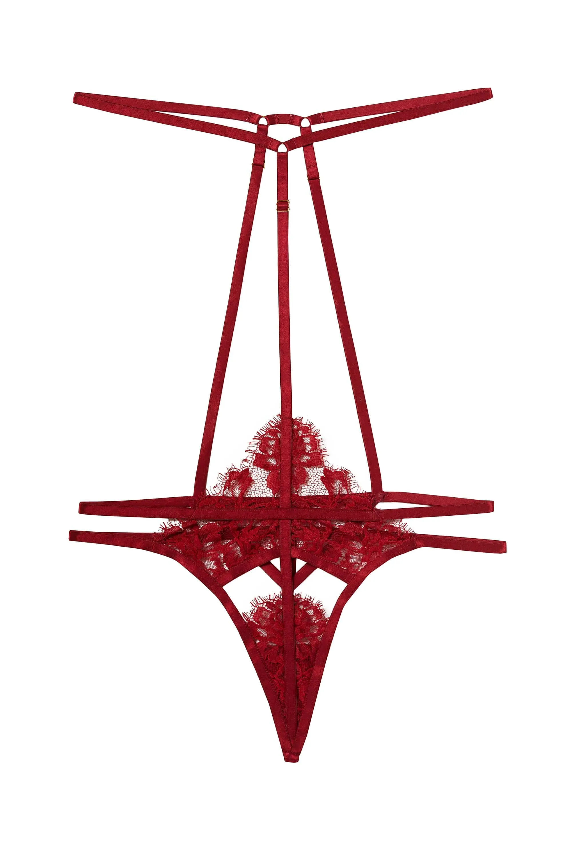 Cherry Wine Lace And Strap Harness Brief