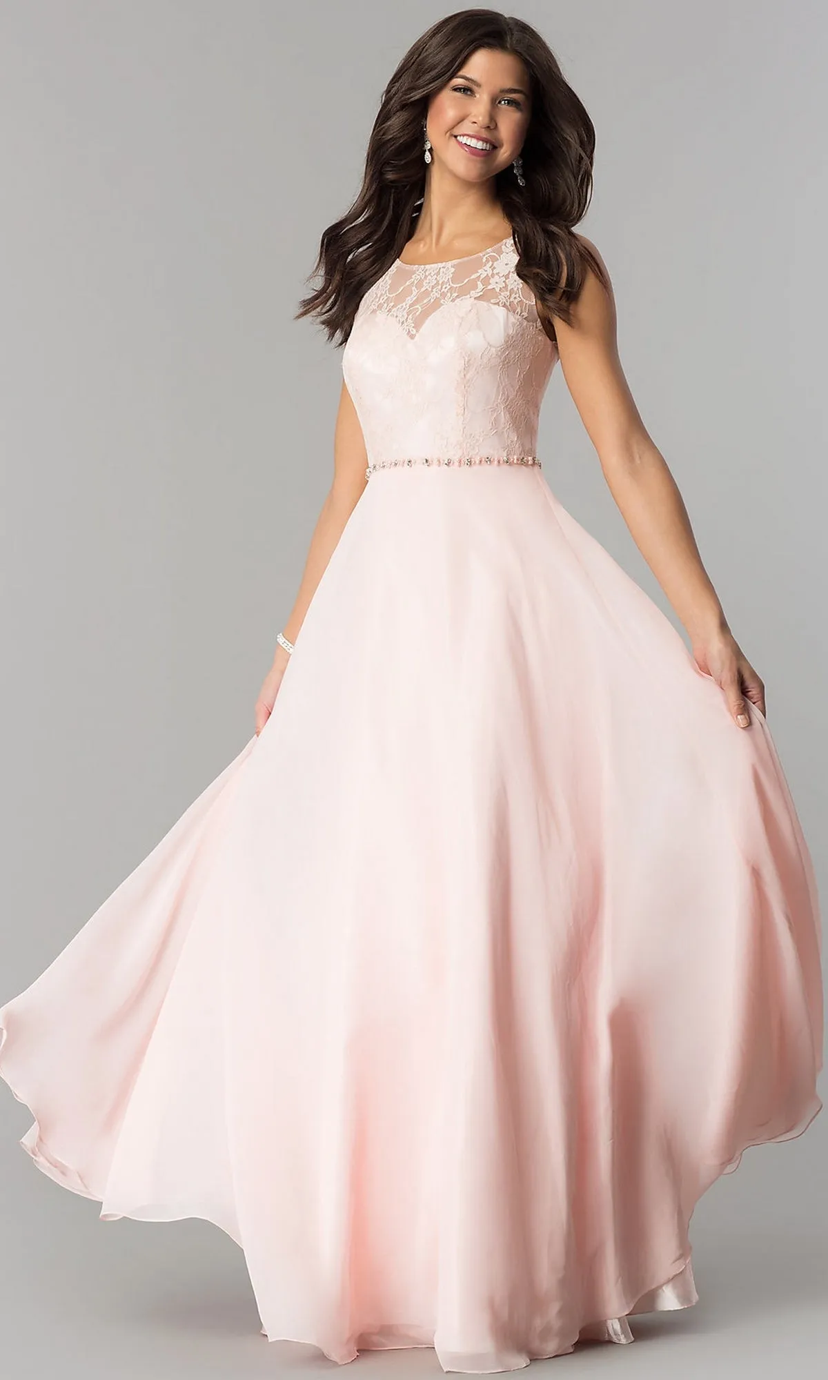 Chiffon Formal Evening Gown with Lace Bodice