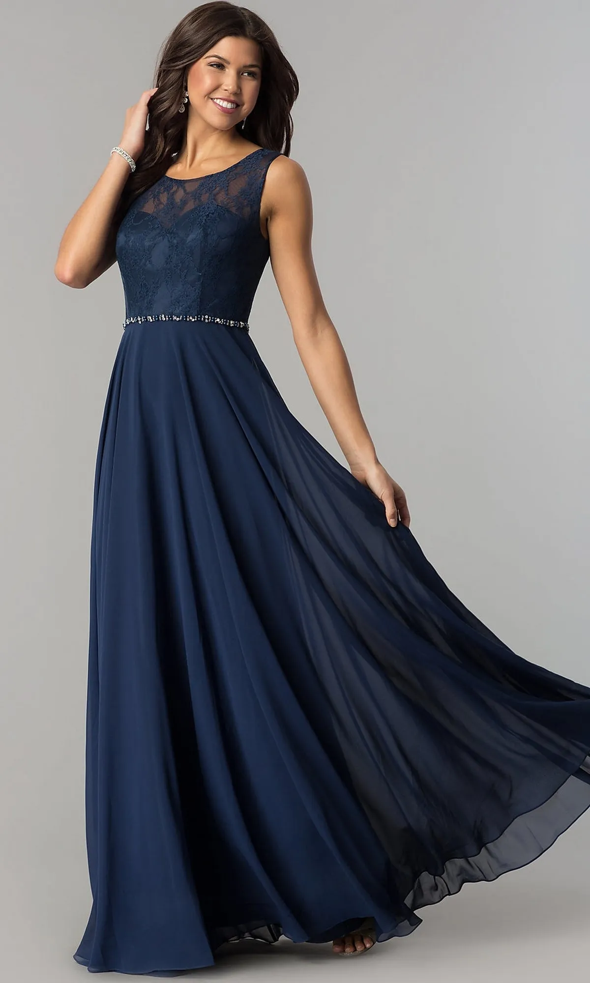 Chiffon Formal Evening Gown with Lace Bodice