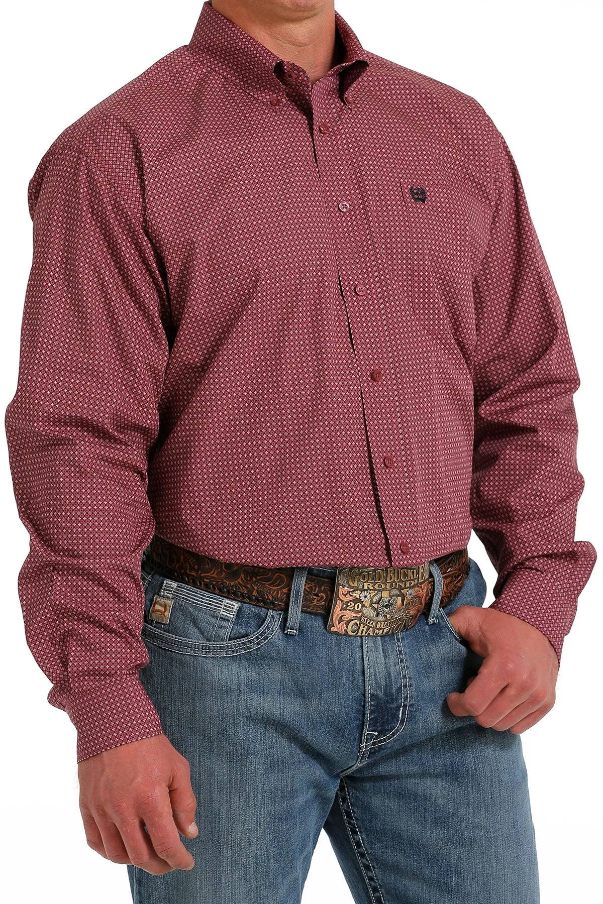 Cinch® Men's Fuchsia Geo Print Long Sleeve Button Front Western Shirt