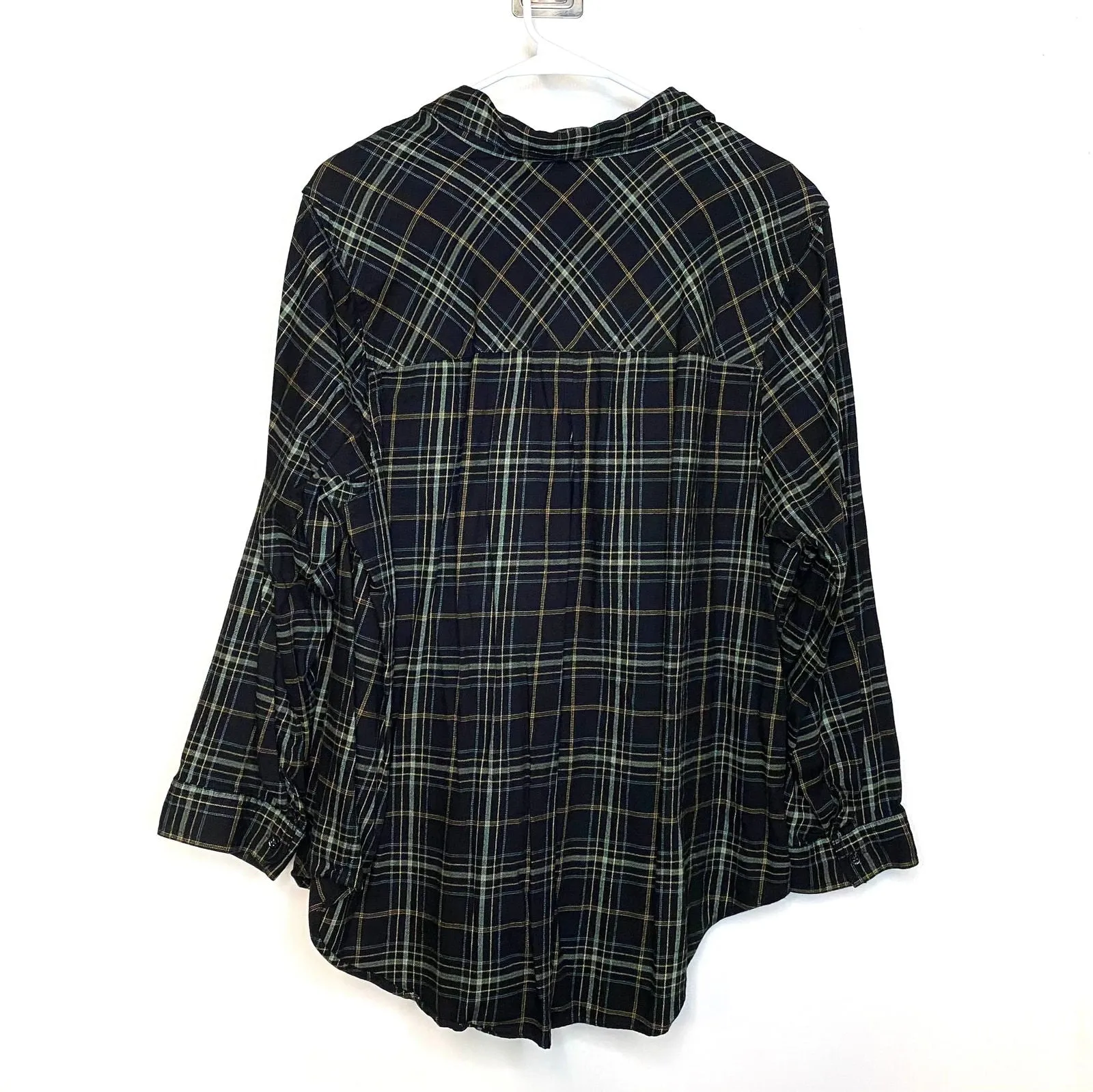 CJ Banks Womens Size 2X Dark Green Plaid Button-Up Shirt L/s