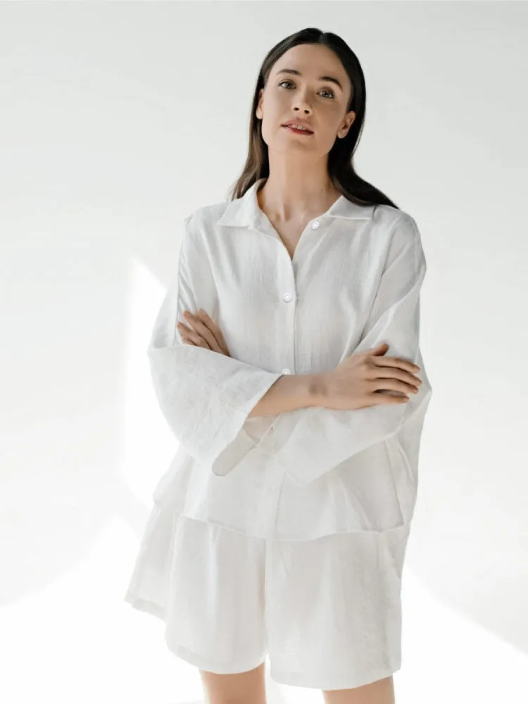 Classic Cotton Linen Ladies Pajamas Set