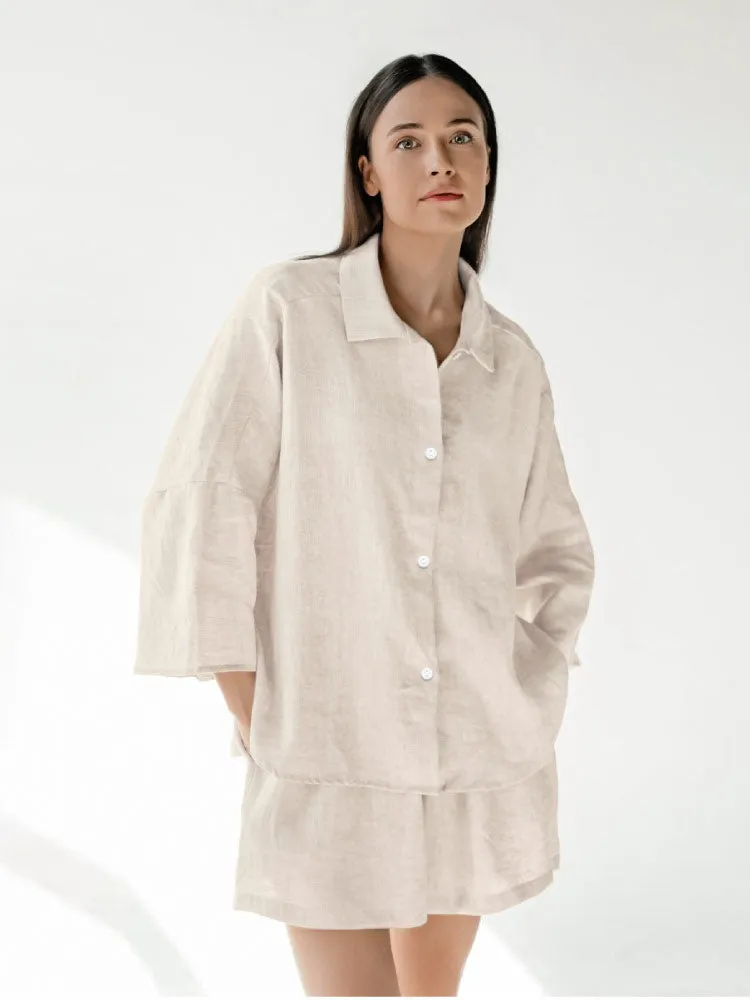 Classic Cotton Linen Ladies Pajamas Set