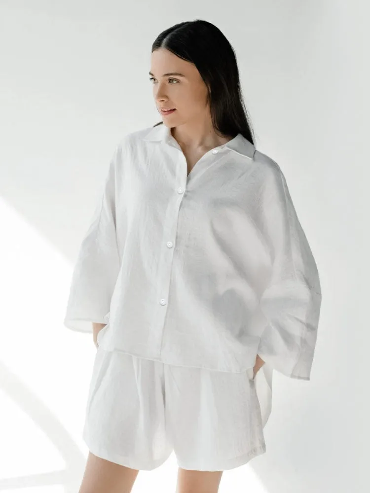 Classic Cotton Linen Ladies Pajamas Set