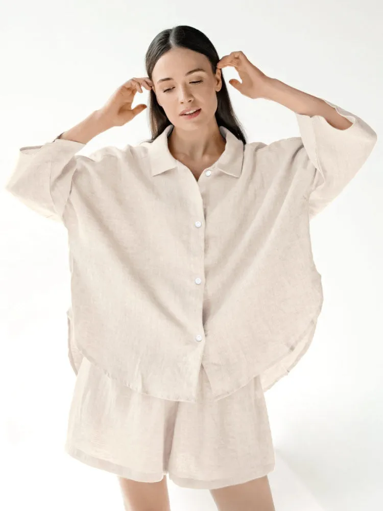 Classic Cotton Linen Ladies Pajamas Set