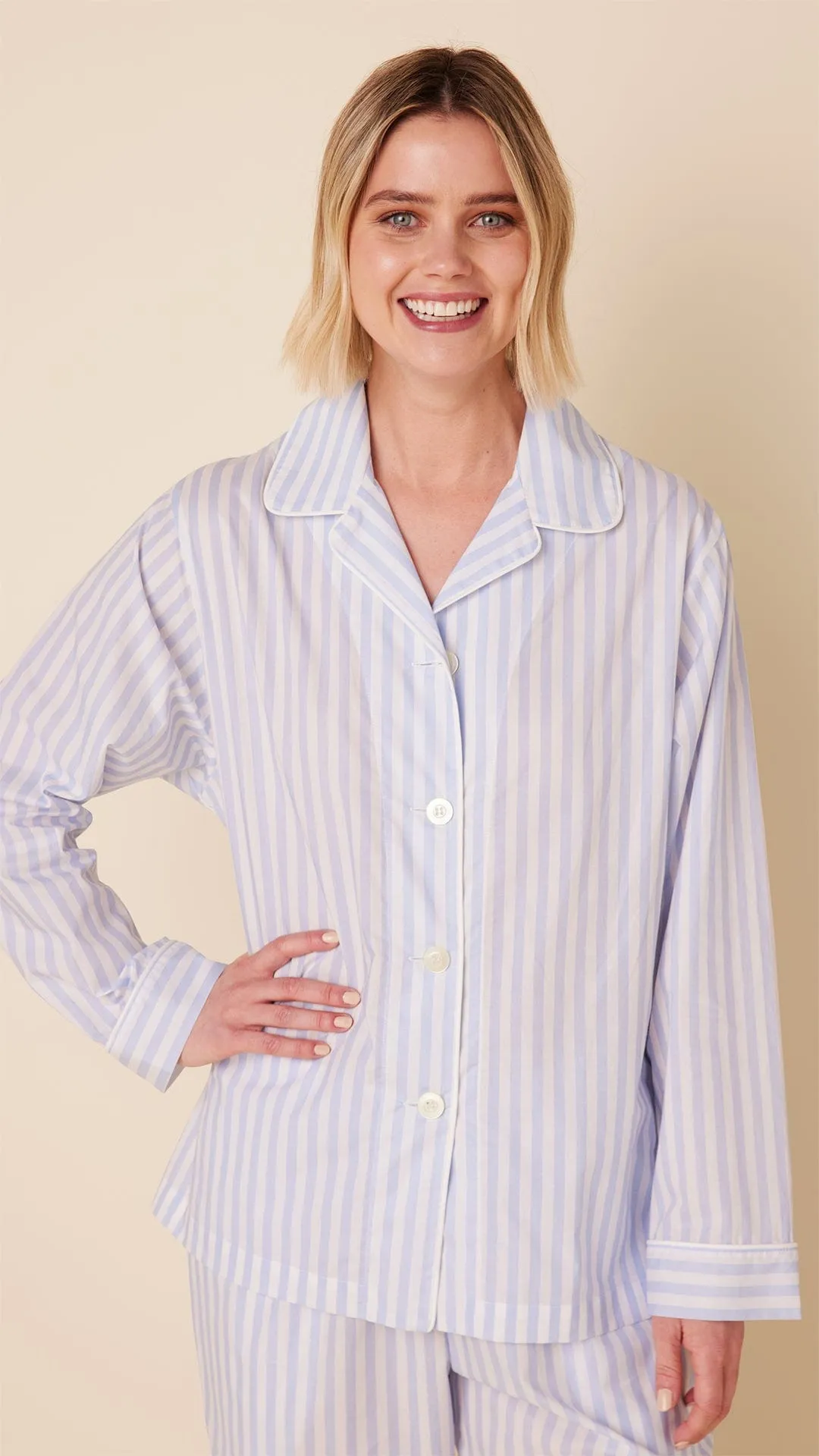 Classic Stripe Luxe Pima Long-Sleeved Pajama - Blue