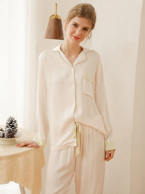 Contrast Color Pocket Cotton Pajama Set