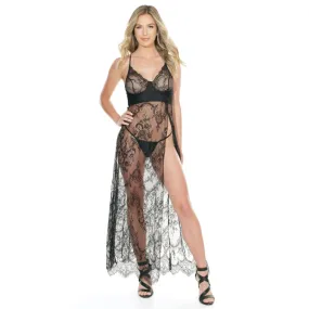 Coquette Sheer Lace Gown Black