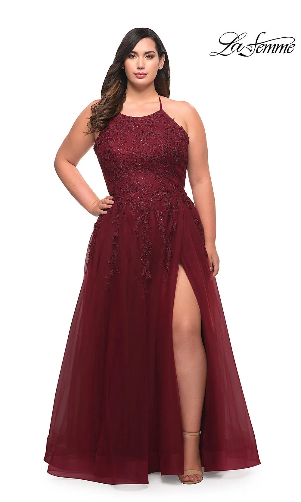 Corset-Back Long La Femme Plus-Size Prom Dress