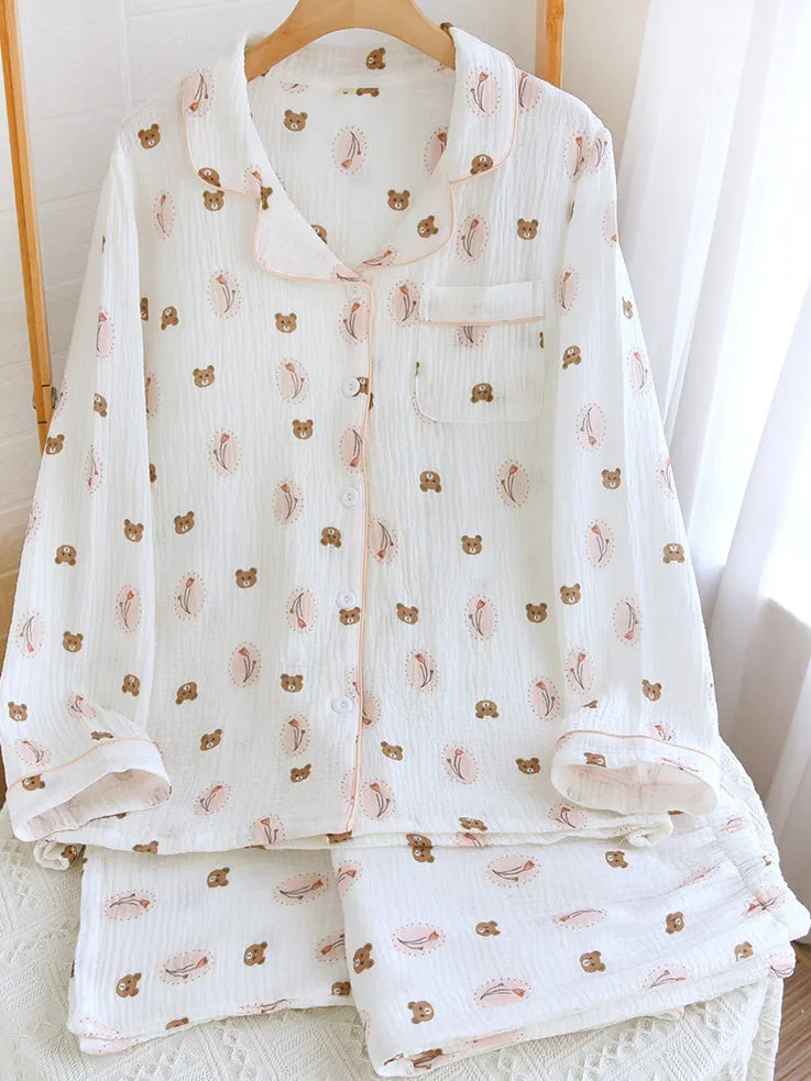 Cotton Bear and Floral Print Pajamas