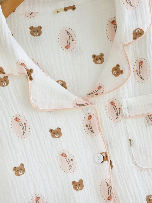 Cotton Bear and Floral Print Pajamas