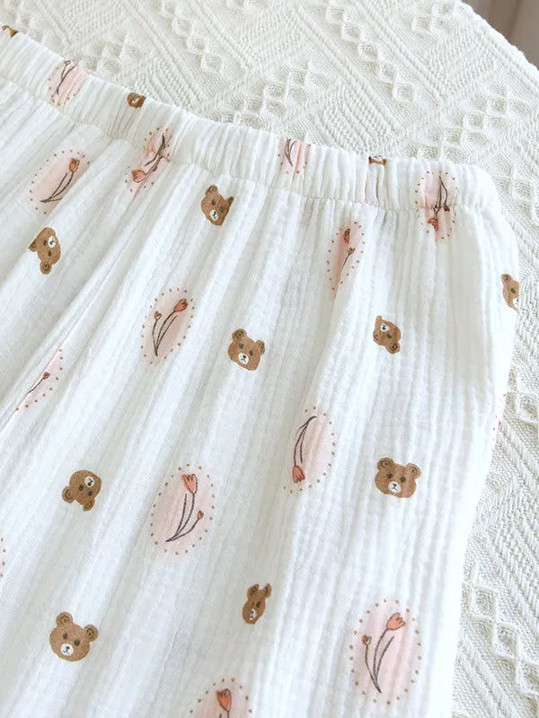 Cotton Bear and Floral Print Pajamas