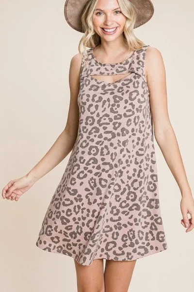 Cute Animal Print Cut Out Neckline Sleeveless Tunic Dress