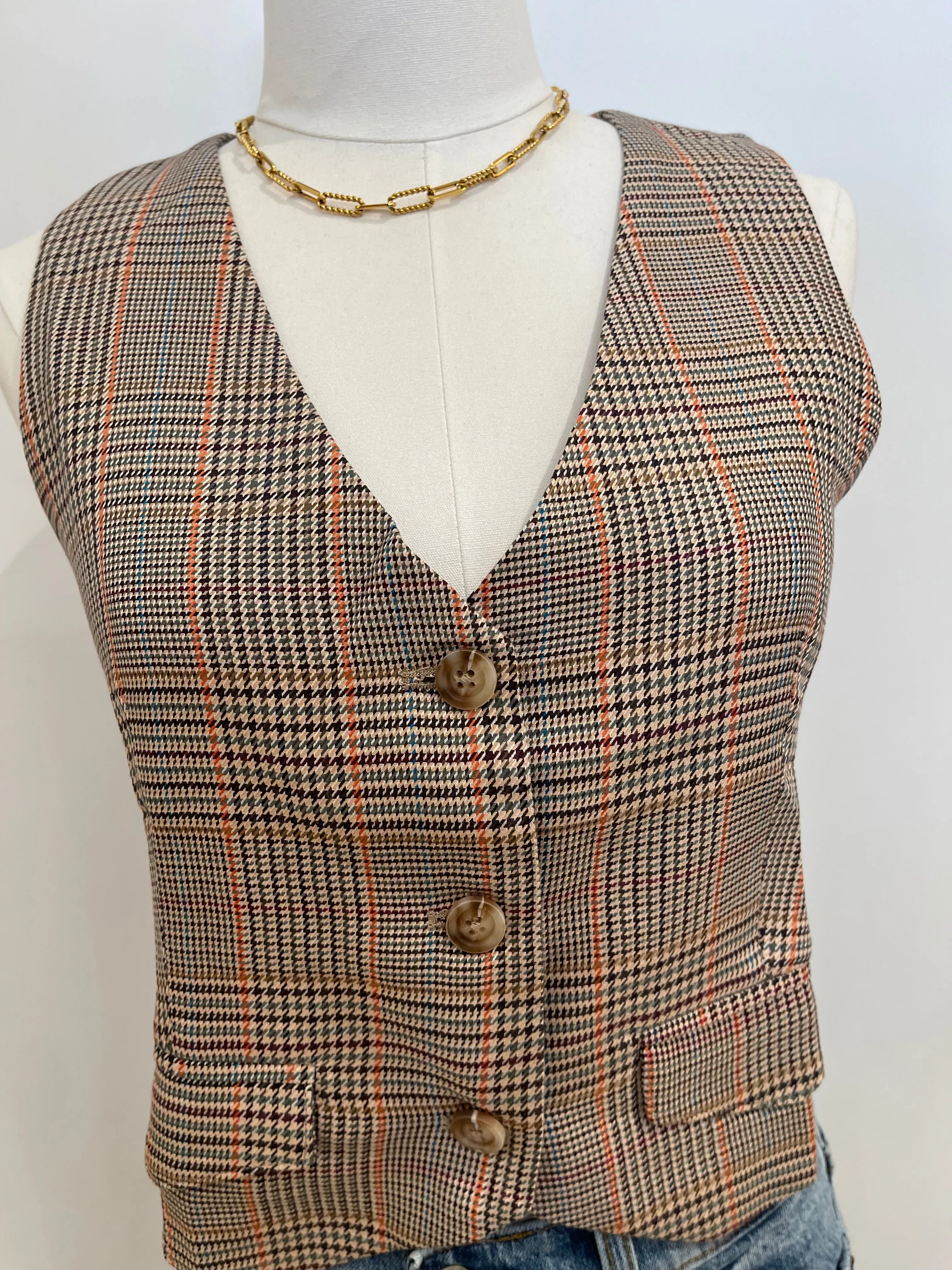 Dallas plaid front button up Vest