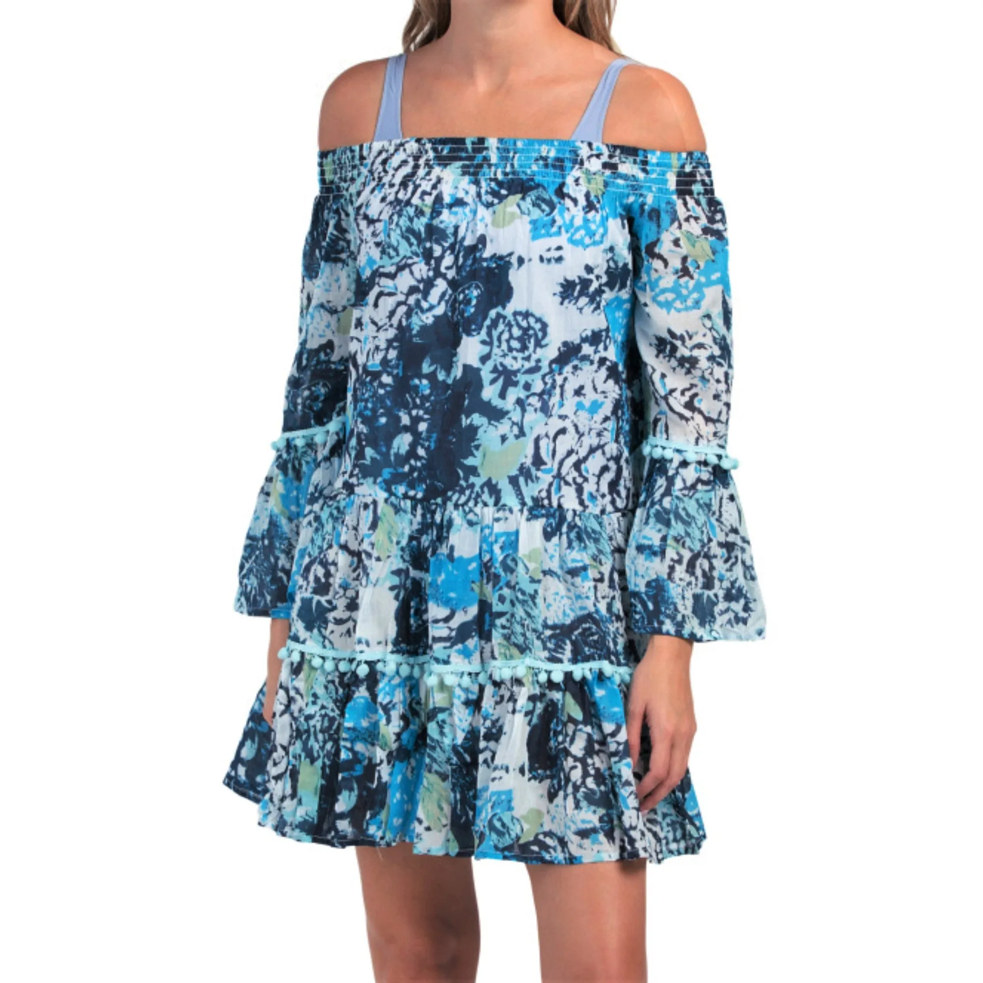 Debbie Katz Women's Talulah Off The Shoulder Ruffle Trim Mini Dress Swim Cover-up