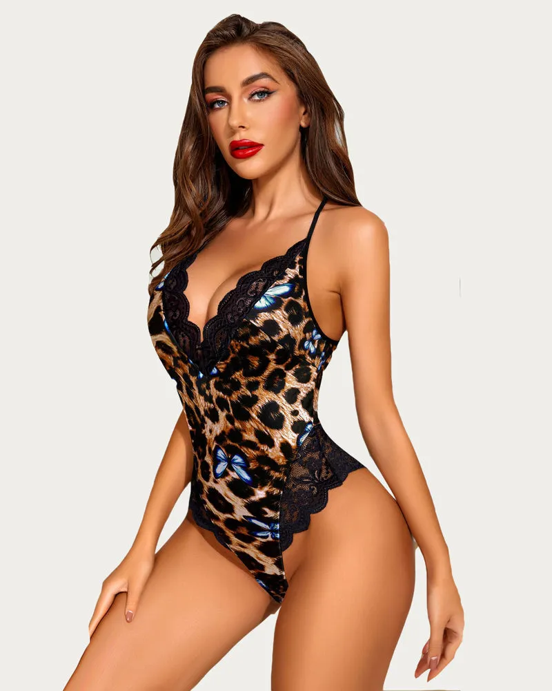 Deep V Teddy Snap Crotch One Piece