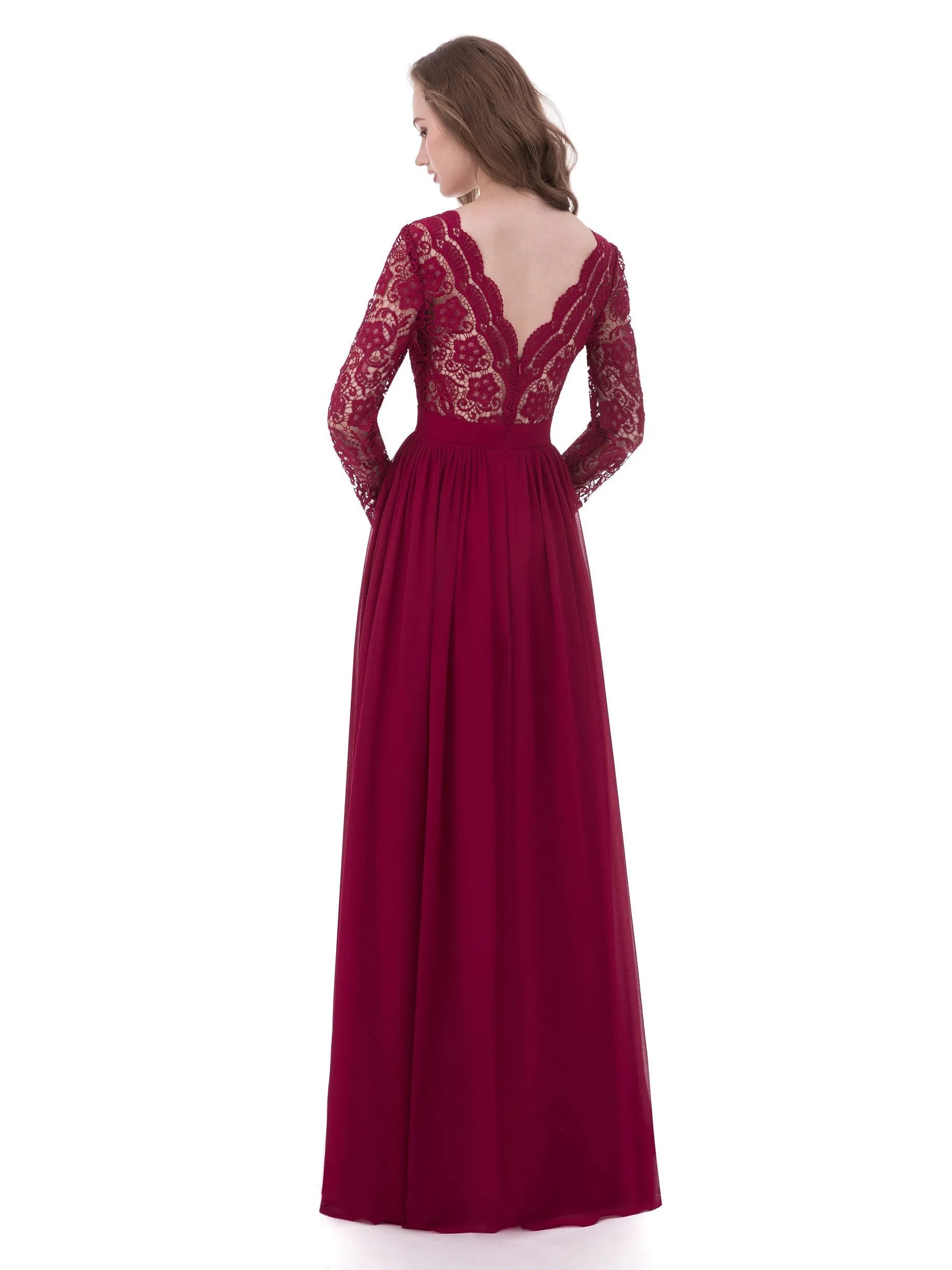 Delicate Chiffon & Lace V-neck Neckline A-line Bridesmaid Dresses BD021