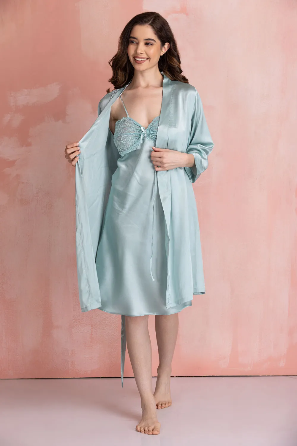 Dust Blue satin Nightgown set