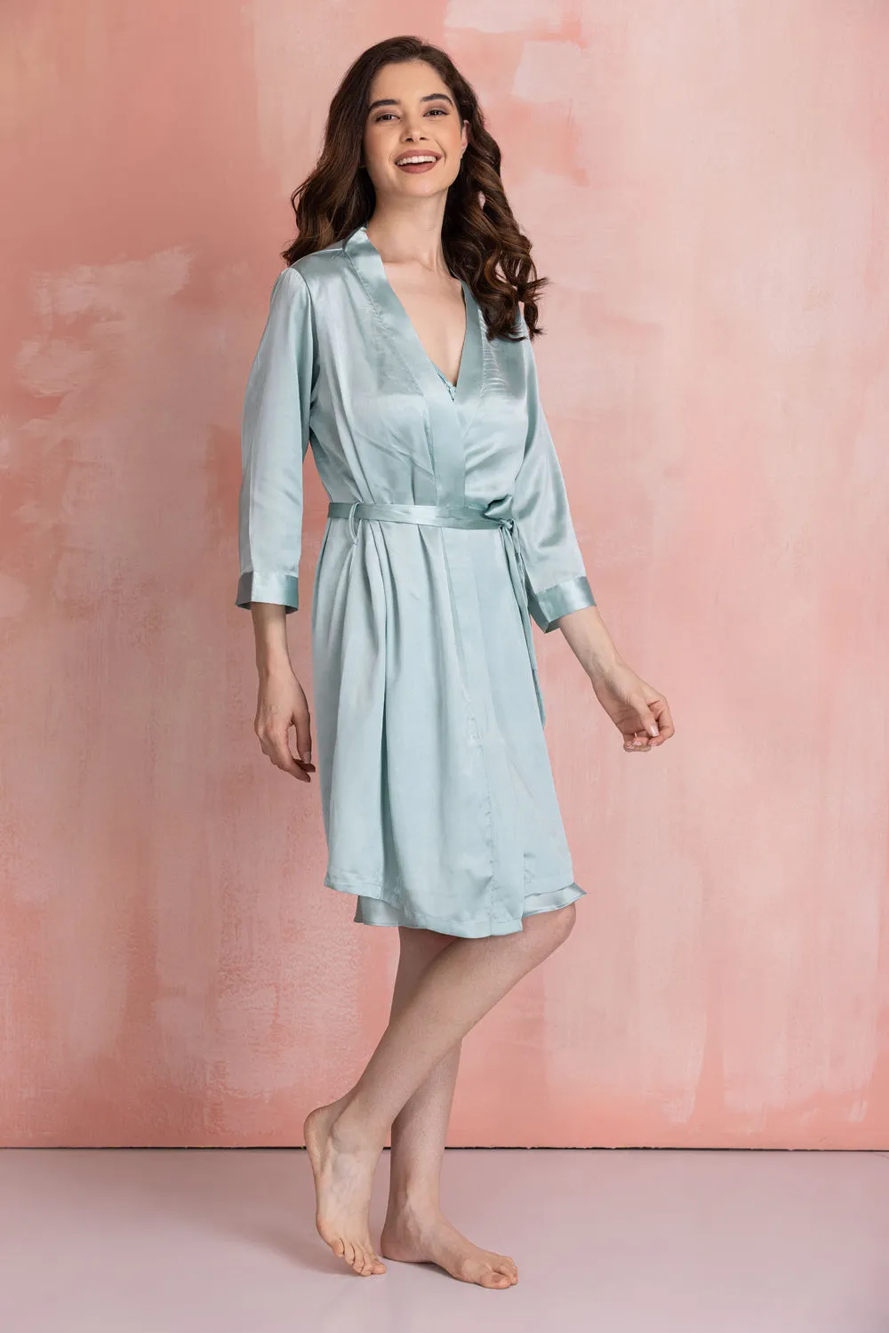 Dust Blue satin Nightgown set