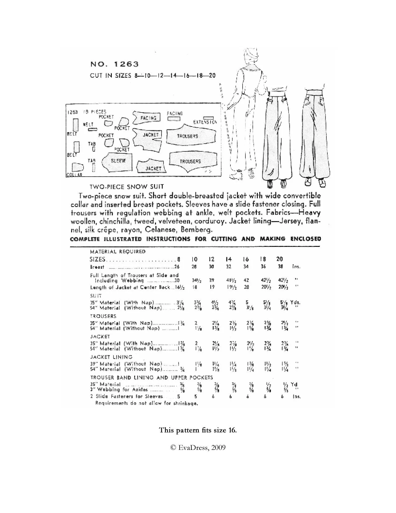 E-PATTERN 1936 Snow Suit E1263