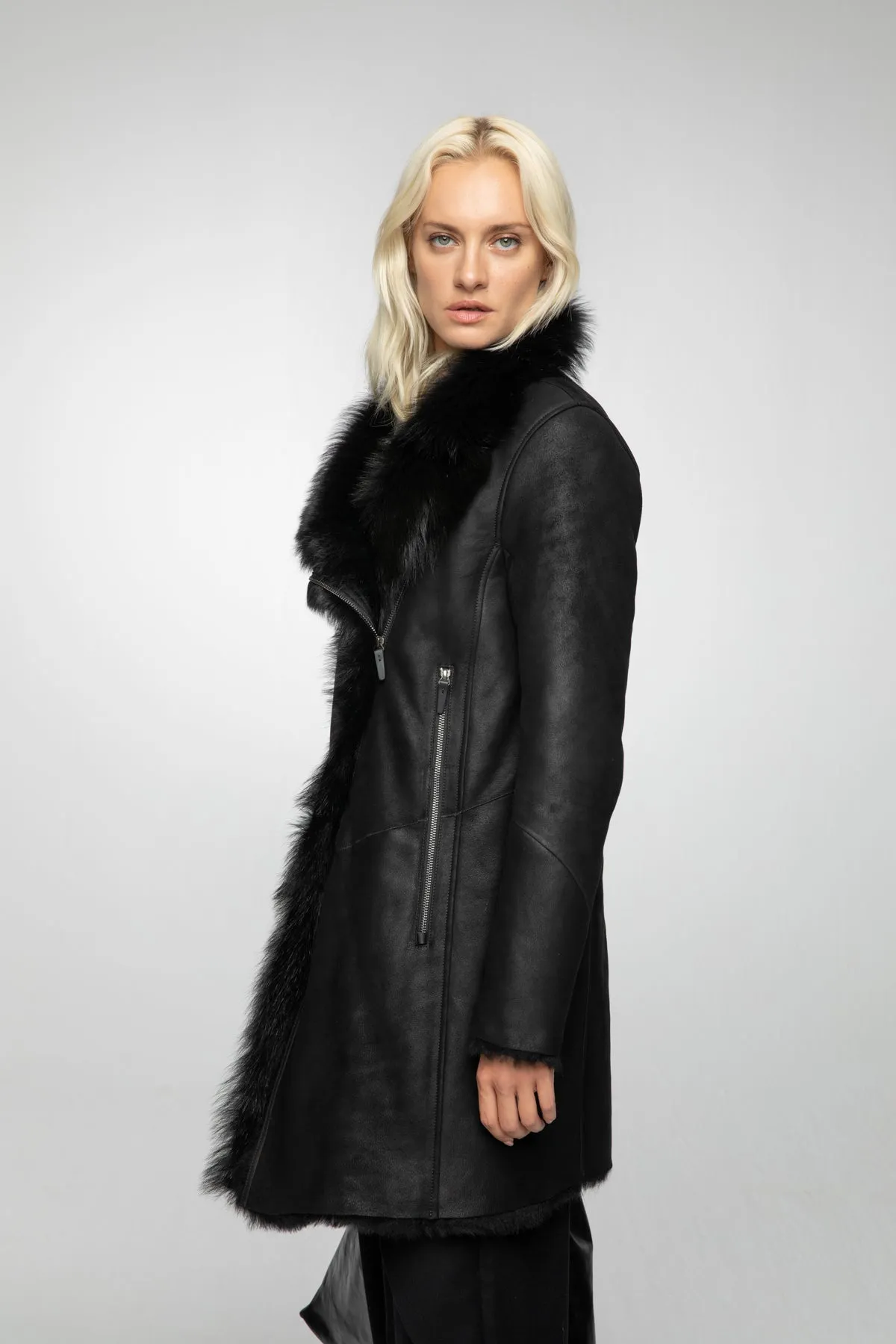 Elena - Black Shearling Coat