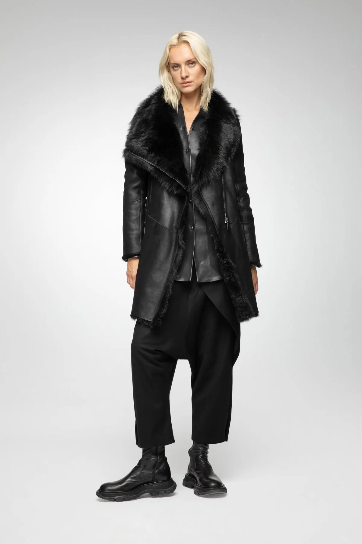 Elena - Black Shearling Coat