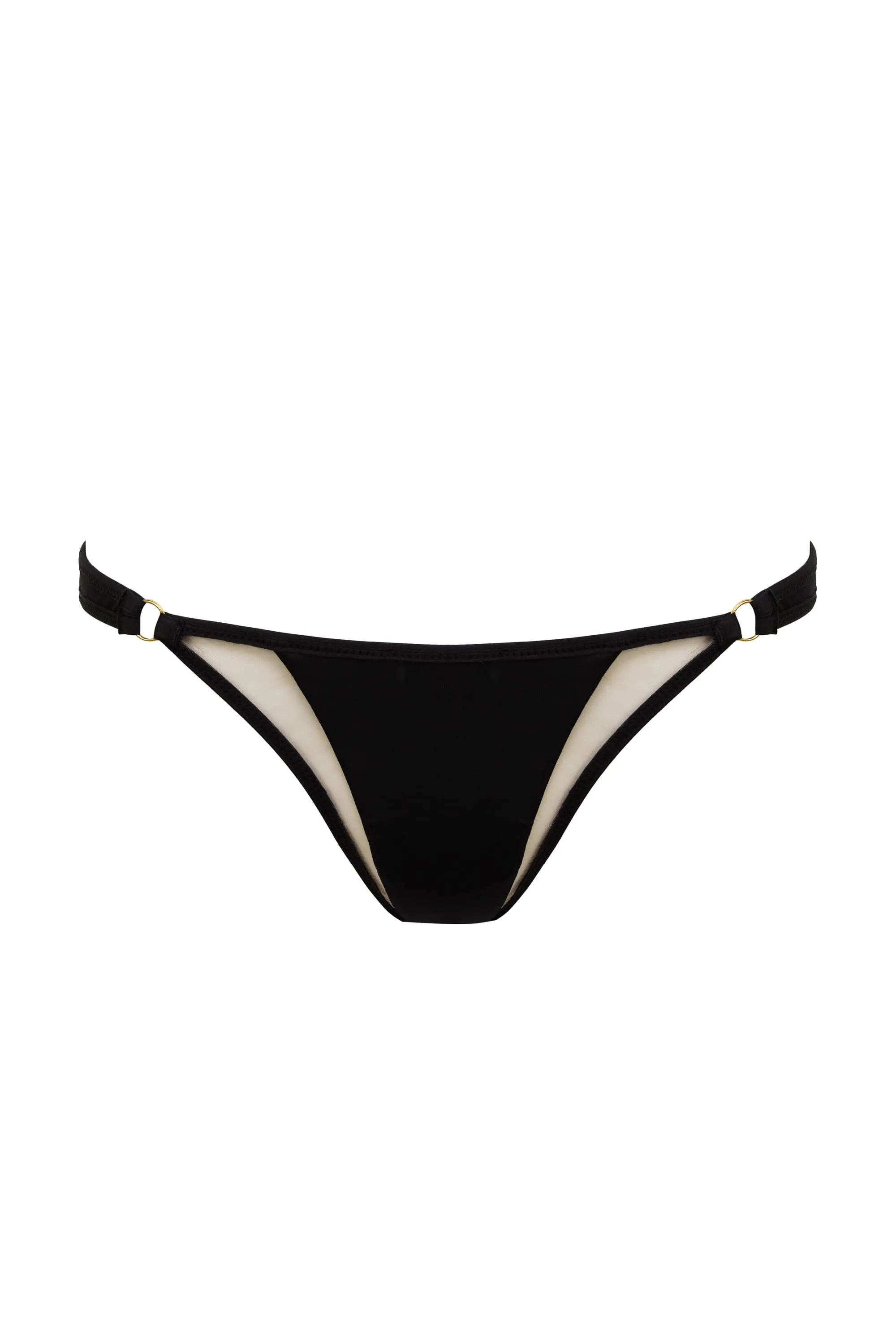 Eloise Black Mid-Rise Bikini Bottoms with Nude Inserts