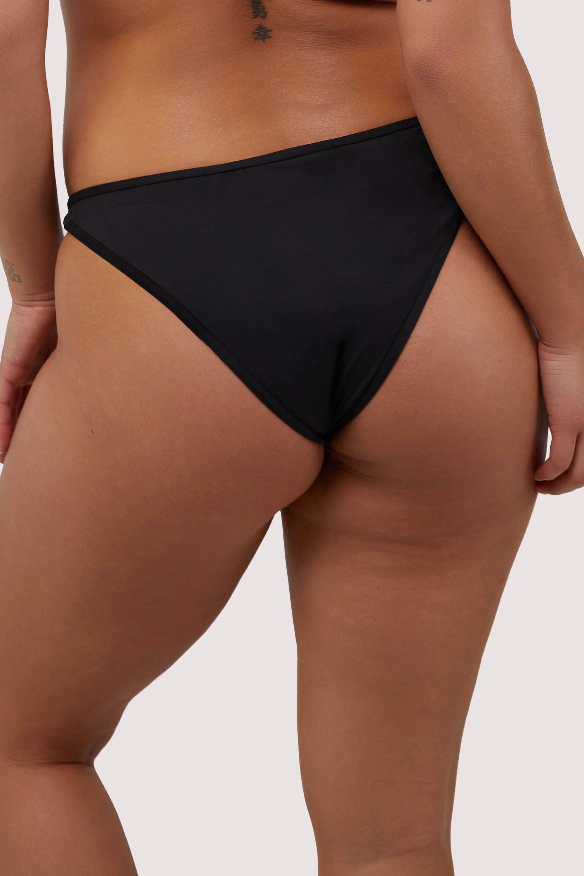 Eloise Black Mid-Rise Bikini Bottoms with Nude Inserts